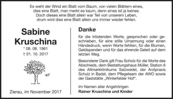 Traueranzeige von Sabine Kruschina  von Magdeburger Volksstimme