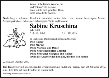 Traueranzeige von Sabine Kruschina (geb. Röhl)  von Magdeburger Volksstimme