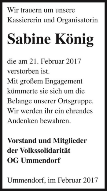 Traueranzeige von Sabine König  von Magdeburger Volksstimme