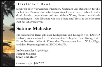 Traueranzeige von Sabine Malaske  von Magdeburger Volksstimme