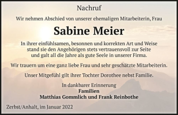 Traueranzeige von Sabine Meier  von Magdeburger Volksstimme