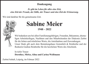 Traueranzeige von Sabine Meier  von Magdeburger Volksstimme