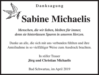 Traueranzeige von Sabine Michaelis  von Magdeburger Volksstimme