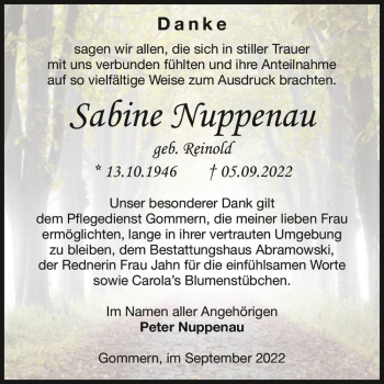 Traueranzeige von Sabine Nuppenau (geb. Reinold)  von Magdeburger Volksstimme