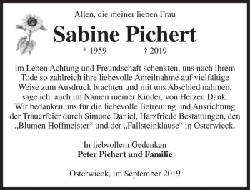 Traueranzeige von Sabine Pichert  von Magdeburger Volksstimme
