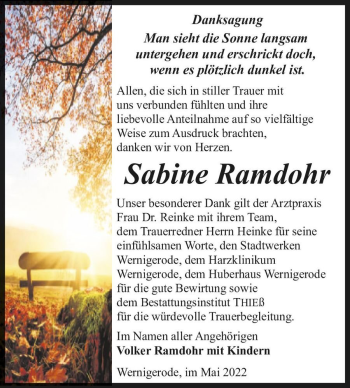 Traueranzeige von Sabine Ramdohr  von Magdeburger Volksstimme