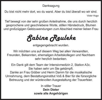 Traueranzeige von Sabine Reulecke  von Magdeburger Volksstimme