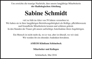 Traueranzeige von Sabine Schmidt  von Magdeburger Volksstimme