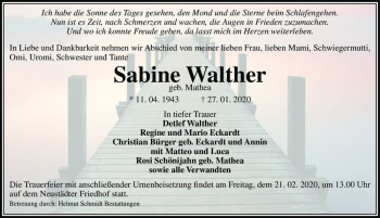 Traueranzeige von Sabine Walther (geb. Mathea)  von Magdeburger Volksstimme