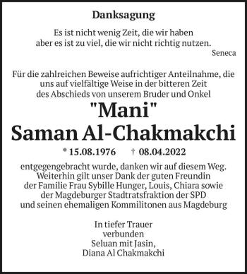 Traueranzeige von Saman 
