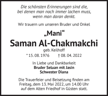 Traueranzeige von Saman 