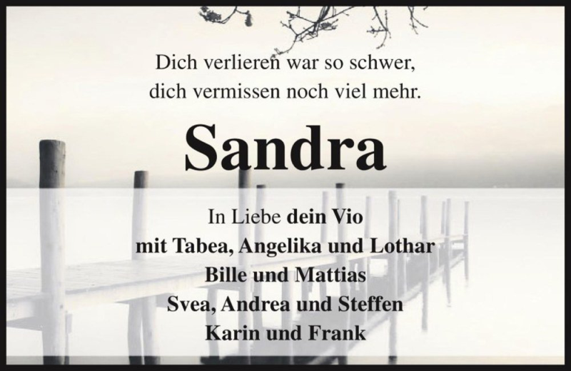  Traueranzeige für Sandra  vom 17.12.2016 aus Magdeburger Volksstimme