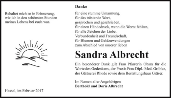 Traueranzeige von Sandra Albrecht  von Magdeburger Volksstimme
