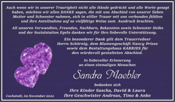 Traueranzeige von Sandra Maebler  von Magdeburger Volksstimme
