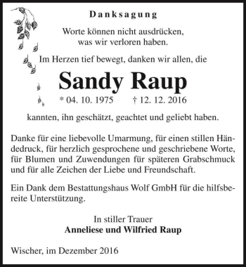 Traueranzeige von Sandy Raup  von Magdeburger Volksstimme