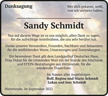 Traueranzeige von Sandy Schmidt  von Magdeburger Volksstimme