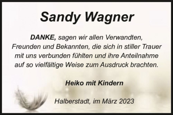 Traueranzeige von Sandy Wagner  von Magdeburger Volksstimme
