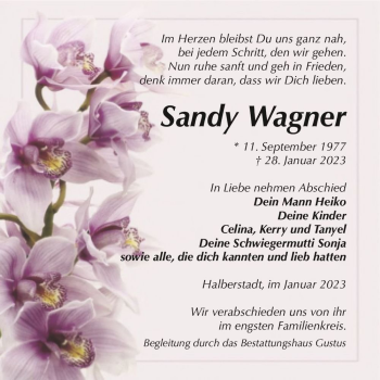 Traueranzeige von Sandy Wagner  von Magdeburger Volksstimme