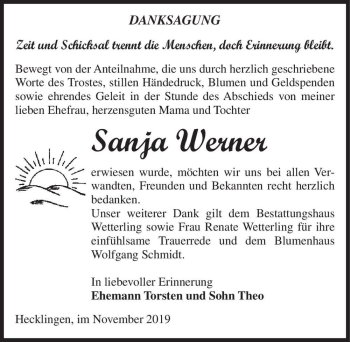 Traueranzeige von Sanja Werner  von Magdeburger Volksstimme
