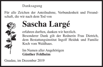 Traueranzeige von Sascha Largé  von Magdeburger Volksstimme