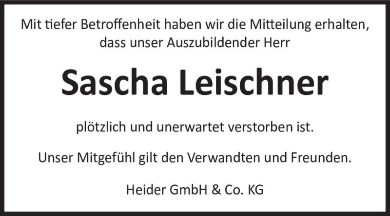  Traueranzeige für Sascha Leischner  vom 02.01.2023 aus Magdeburger Volksstimme