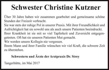 Traueranzeige von Schwester Christine Kutzner  von Magdeburger Volksstimme