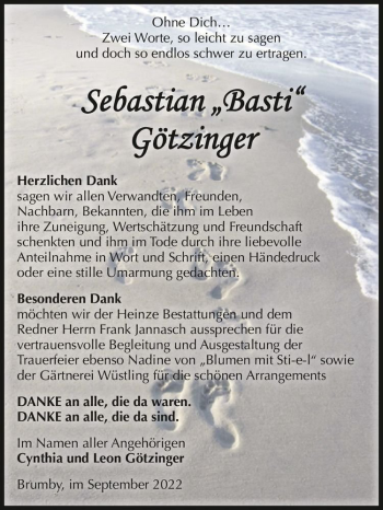 Traueranzeige von Sebastian 