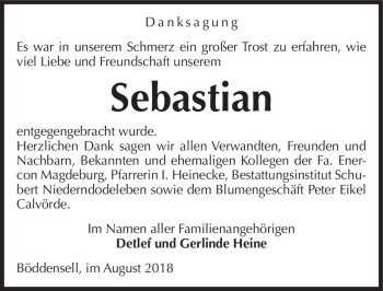 Traueranzeige von Sebastian  von Magdeburger Volksstimme