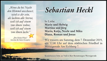 Traueranzeige von Sebastian Heckl  von Magdeburger Volksstimme