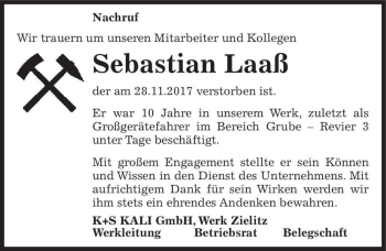 Traueranzeige von Sebastian Laaß  von Magdeburger Volksstimme