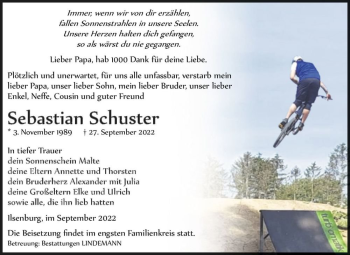 Traueranzeige von Sebastian  Schuster von Magdeburger Volksstimme