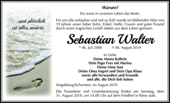 Traueranzeige von Sebastian Walter  von Magdeburger Volksstimme