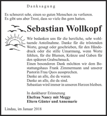 Traueranzeige von Sebastian Wollkopf  von Magdeburger Volksstimme