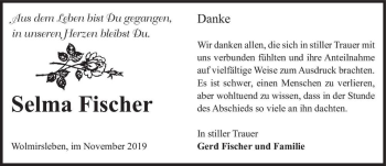 Traueranzeige von Selma Fischer  von Magdeburger Volksstimme