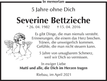Traueranzeige von Severine Bettzieche  von Magdeburger Volksstimme