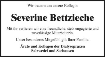Traueranzeige von Severine Bettzieche  von Magdeburger Volksstimme