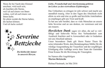Traueranzeige von Severine Bettzieche  von Magdeburger Volksstimme