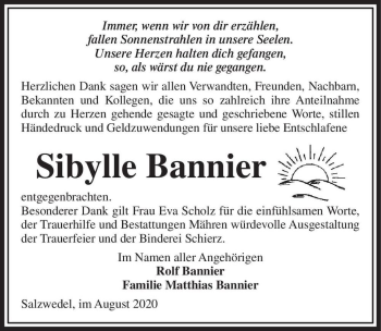 Traueranzeige von Sibylle Bannier  von Magdeburger Volksstimme