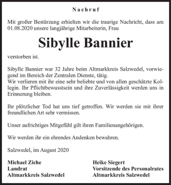 Traueranzeige von Sibylle Bannier  von Magdeburger Volksstimme