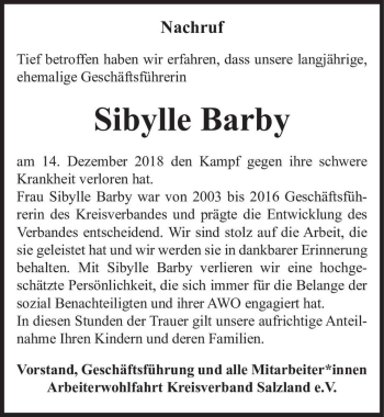 Traueranzeige von Sibylle Barby  von Magdeburger Volksstimme