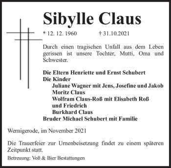 Traueranzeige von Sibylle Claus  von Magdeburger Volksstimme
