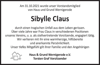 Traueranzeige von Sibylle Claus  von Magdeburger Volksstimme