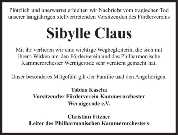 Traueranzeige von Sibylle Claus  von Magdeburger Volksstimme
