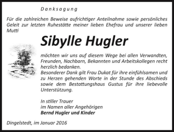 Traueranzeige von Sibylle Hugler  von Magdeburger Volksstimme