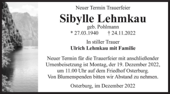 Traueranzeige von Sibylle Lehmkau (geb. Pohlmann)  von Magdeburger Volksstimme