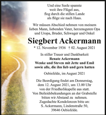 Traueranzeige von Siegbert Ackermann  von Magdeburger Volksstimme