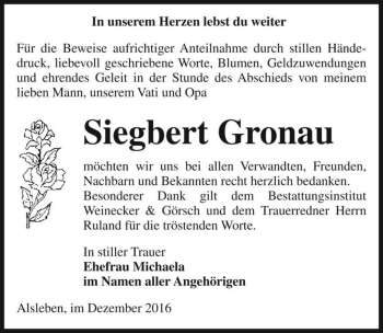 Traueranzeige von Siegbert Gronau  von Magdeburger Volksstimme