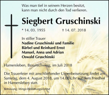 Traueranzeige von Siegbert Gruschinski  von Magdeburger Volksstimme