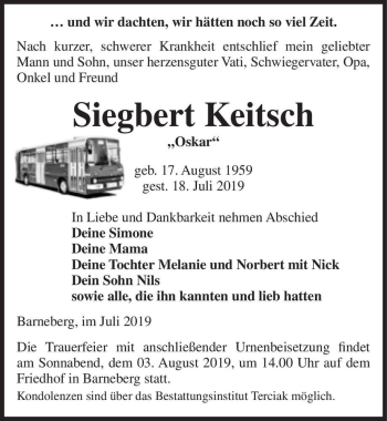 Traueranzeige von Siegbert Keitsch 