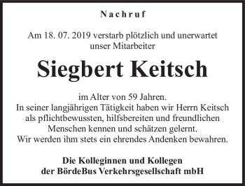 Traueranzeige von Siegbert Keitsch  von Magdeburger Volksstimme